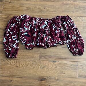 Faithfull the Brand Burgundy Floral Off-Shoulder Blouse